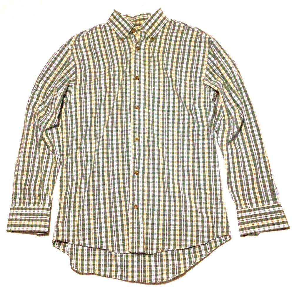 Cabelas Men Green Plaid Cotton Long Sleeve/Button Down Casual Shirt Size Medium.